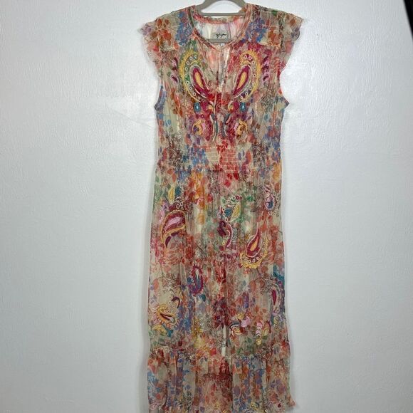 Johnny Was Biya Boho Mazzy Tie Multicolor Embroidered Long Dress Size L - Picture 3 of 11